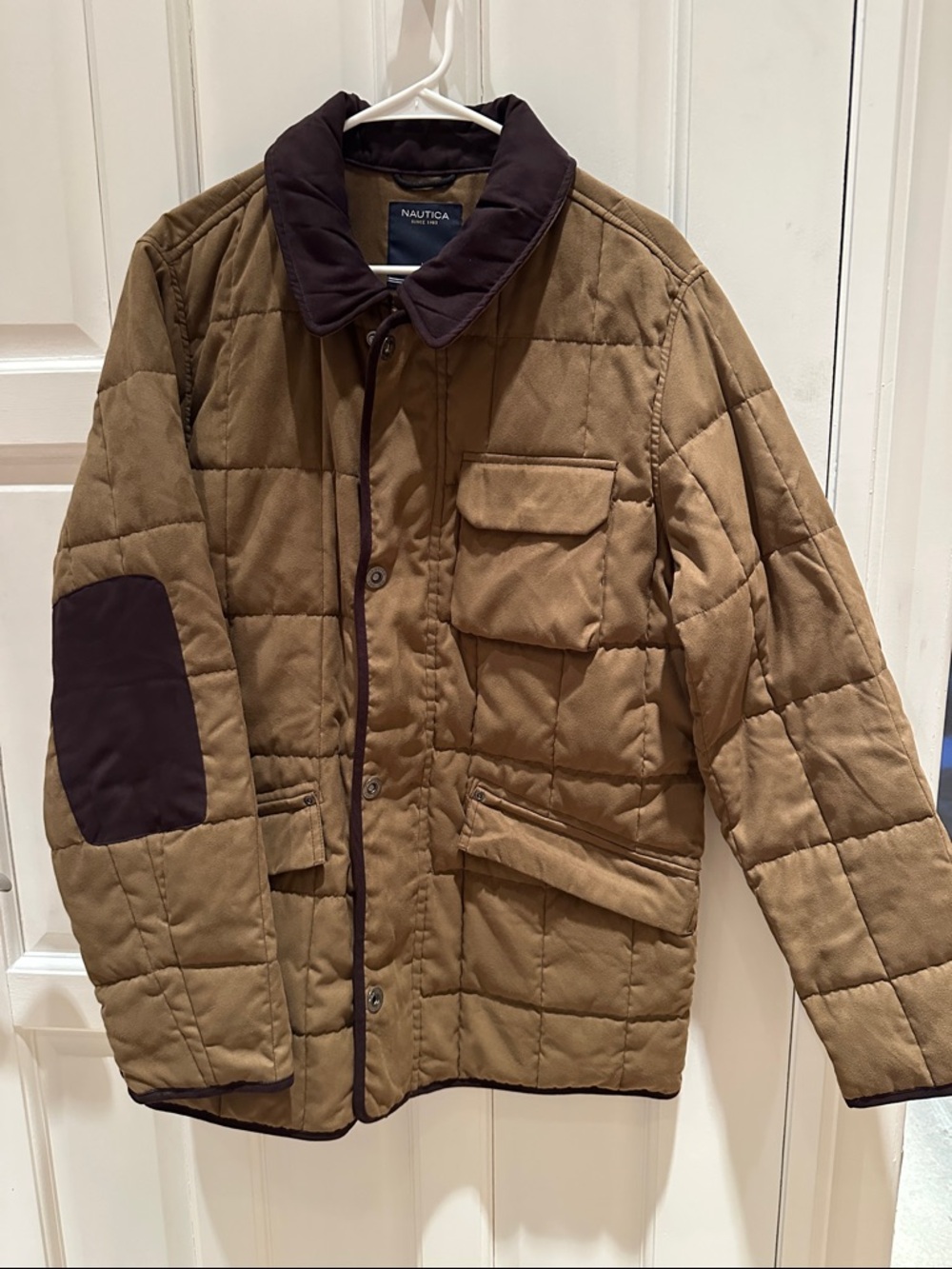 Nautica Quilted Tan Brown Field Jacket with Dark Brown Trim
